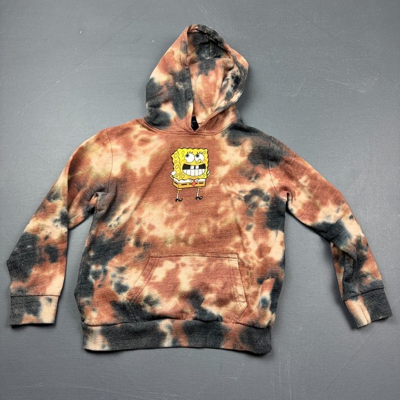 SpongeBob SquarePants Hoodie Kids Size 7 Tie Dye Graphic Pullover Fleece Brown - Picture 1 of 12
